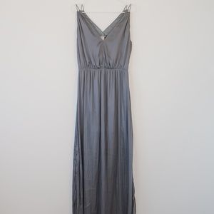Satin Green-Grey maxi dress
